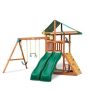 Gorilla Playsets Installed Outing III Wooden Playset w/ Canopy Roof, 2 Wave Slides and Rock Wall - Image 1