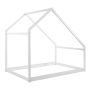White Full Size Toddlers House Bed With Roof for Kids, Wood House Shape Floor Capony Bed Daybed Frame - Image 1