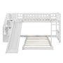 White Twin Size Floor Bunk Bed with Staircases and Drawers, Solid Wood Kids Stairway Bunk Bed with Slide and Ladder - Image 1