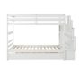 ANBAZAR White Twin Over Twin Kids Bunk Bed with Trundle, Staircase and Guardrail, Detachable Wood Stairway Bunk Bed with Shelves - Image 1