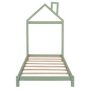 Green Twin Size Wood Platform Bed Frame with House Shape Headboard, Low-Profile Twin Kids Platform Bed with Wooden Slats - Image 1