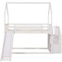 ANBAZAR White Twin Kids House Bunk Bed with Convertible Slide, Wood Bunk Bed Frame with Convertible Storage Staircase - Image 1