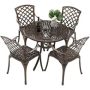 AECOJOY Bronze 5-Piece Aluminum Round Table Outdoor Dining Set and Umbrella Hole - Image 1