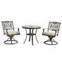 Mondawe Charcoal Gray 3-Pieces Cast Aluminum Round Tile-Top Table Outdoor Dining Set and Backrest Chairs w/ Beige Cushions - Image 1