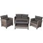 4-Piece Wicker Patio Conversation Set Coffee Table Sofa Garden with Gray Cushions - Image 1