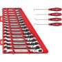 Milwaukee 144-Position Flex-Head Ratcheting Combination Wrench Set SAE w/ Hook and Pick Set (19-Piece) - Image 1