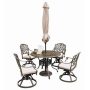 HOMESTYLES Capri Taupe Tan Brown 42 in. 7-pc Cast Aluminum Round Outdoor Dining Set with Umbrella with Natural Tan Cushions - Image 1