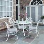 HOMESTYLES Capri White 5-pc Cast Aluminum Round Outdoor Dining Set with Gray Cushions - Image 1
