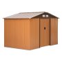 Outsunny 9.08 ft. W x 6.4 ft. D x 6.3 ft. H Brown Metal Shed with Double Sliding Doors, 4 Air Vents, 52 sq. ft. - Image 1