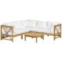6-Piece Wood Outdoor Sofa Sectional Set with Cream White Cushions and 8 Pillows - Image 1
