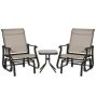 Outsunny Grey 3-Piece Metal Gliding Chair and Tea Table Set Lawn Chair with Tempered Glass - Image 1