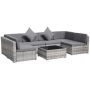 Outsunny 7-Piece Wicker Patio Conversation Set with Charcoal Black Cushions and Tempered Glass Desktop - Image 1