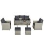 Outsunny Grey 6-Piece Metal PE Rattan Outdoor Dining Set with Dark Grey Cushions - Image 1