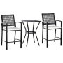 Outsunny 3-pc All-Weather Steel Patio Outdoor Bar Bistro Furniture Set with White Cushions, Middle Table - Image 1