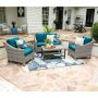 Leisure Made Marietta 4-Piece Wicker Patio Conversation Set w/ Peacock Cushions - Image 1