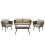 Barton 4-Piece Wicker Sofas Rattan Outdoor Patio Conversation Set with Coffee Table and Beige Cushioned Chairs - Image 1