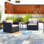 Barton Black 3-Piece Patio Wicker Rattan Conversation Sofa Set w/ Beige Cushions and Table - Image 1