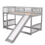 Gray Twin Bunk Bed with Slide and Built -in Fence with Lockable Door for Toddler Kids Teens - Image 1