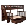 Atlantic Furniture Woodland Staircase Bunk Bed Twin over Full w/ 2 Raised Panel Bed Drawers in Walnut - Image 1