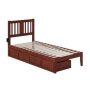 Atlantic Furniture Tahoe Twin Extra Long Bed w/ USB Turbo Charger and 2 Extra Long Drawers in Walnut - Image 1