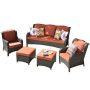 XIZZI Adelina Brown 5-Piece Wicker Outdoor Patio Conversation Seating Set with Orange Red Cushions - Image 1