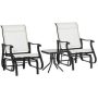 3-Piece Metal Glider Chair with Bistro Table Outdoor Bistro Set Cream White Mesh Backrest - Image 1