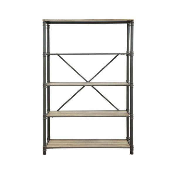 Acme-Furniture-71inch-Sandy-Gray-Oak-Metal-4-shelf-Etagere-Bookcase-w-Open-Back