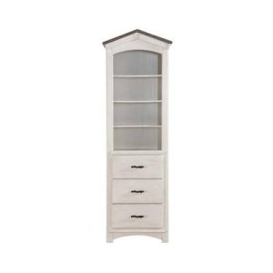 Acme-Furniture-78-in-Weathered-White-Washed-Gray-Wood-4-shelf-Standard-Bookcase-w-Drawers