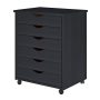 Adeptus Black 6-Drawer Solid Wood Wide Roll Cart - Image 1