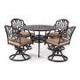 LAUREL CANYON Classic Dark Brown 5-Piece Cast Aluminum Round Outdoor Dining Set w/ Table and Swivel Dining Chairs Beige Cushion - Image 1