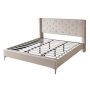 Cream Velvet Tufted Queen Bed Frame Beige with Upholstered Headboard No Box Spring Needed - Image 1