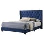 Larna Navy Blue Velvet Upholstered Queen Panel Bed - Image 1