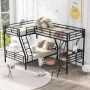 Qualler Black Twin over Full Bunk Bed with Twin Loft Bed and Desk - Image 1