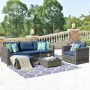 XIZZI Ontario Lake Gray 6-Piece Wicker Outdoor Patio Conversation Seating Set w/ Denim Blue Cushions - Image 1
