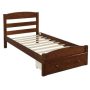 Walnut Twin Size Platform Bed with Storage Drawer and Wood Slat Support - Image 1