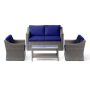 New Heights Bensen 4-Piece Rattan Patio Conversation Set w/ Navy Cushions - Image 1