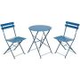 Peacock Blue 3-Piece Steel Foldable Chairs and Round Outdoor Table Bistro Set - Image 1