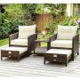 5-Piece Wicker Patio Furniture Set Outdoor Patio Chairs with Ottomans Beige - Image 1
