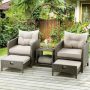 5-Pieces Wicker Patio Furniture Set Outdoor Patio Chairs with Ottomans, Gray Cushions - Image 1