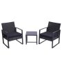 3-Piece Outdoor Rattan Wicker Patio Conversation Set Outdoor Coffee Table and Chairs w/ Black Cushions - Image 1