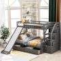 Qualfurn Gray Alaina Twin over Full Bunk Bed w/ Drawers and Slide - Image 1