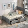 Gray Full Size Linen Upholstered Platform Bed With Headboard and 2-Drawers - Image 1