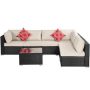 Black 7-Piece Wicker Patio Conversation Set with White Cushions - Image 1