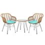 3 Piece Metal Rattan Patio Outdoor Bistro Set with Teal Cushion - Image 1