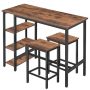 VEIKOUS 3-pc Industrial Brown Bar Table Set with Bar Stools - Image 1
