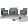 Barton 4-Piece Wicker Outdoor Patio Set Sofa Chair with Table Set Cushion Seat Aqua/Gray - Image 1