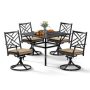 Black 5-Piece Metal Square Table with 1.57'' Umbrella Hole Outdoor Dining Set and Swivel Chair with Beige Cushion - Image 1