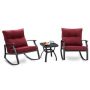 3-Piece Metal Outdoor Bistro Set Patio Rocking Chairs with Red Cushions and Table - Image 1