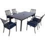 MOD Carter 7-Piece Aluminum Outdoor Dining Set w/ Navy Cushions with All-Weather Frames, 6 Chairs, 72 in. x40 in. Slat Table - Image 1