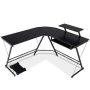 Costway 51.5 in. L Shaped Black Wood Computer Desk Home Office Workstation with Movable Monitor Stand - Image 1